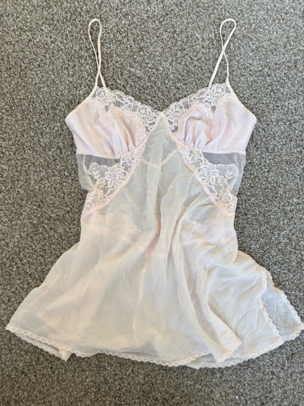 2002 Y2K Vintage Beaded Silk Victoria’s Secret Baby Pink Lingerie Slip